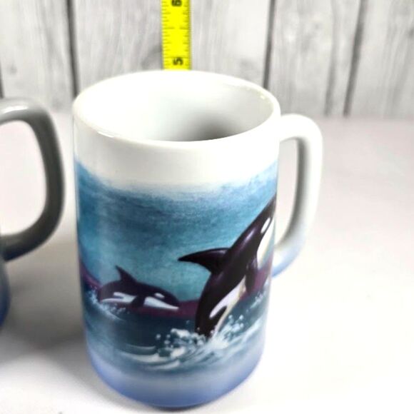 Vintage Otagiri Japan Killer Whale Hand Painted Ceramic Coffee Mug Set of 2 - Picture 8 of 9
